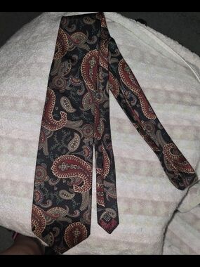 Dior Black Paisley Silk Tie with Red and Gold Motifs